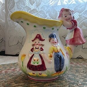 PY Japan Dutch Boy‎ Girl 3" Pitcher Vase Creamer Small Ceramic Japan Kitsch